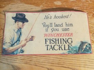 Rare Vintage 1920s Winchester Fishing Tackle Sporting Goods Store Display Sign