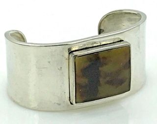 Vintage.  925 Sterling Silver & Brown Agate,  Modernist Cuff Bracelet
