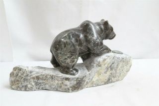 Jp Rare Alaskan Inuit Soapstone Sculpture Bear With Fish On Rock Signed Wow