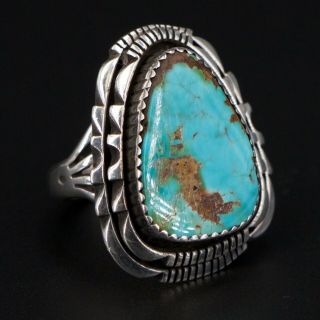 Vtg Sterling Silver - Navajo Toby Henderson Turquoise Stone Ring Size 6.  5 - 14g