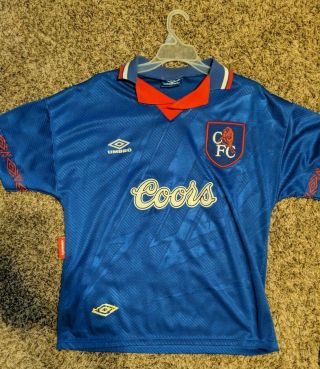 Chelsea Fc Home Jersey.  Size Medium.  Vintage And Rare 1994 - 95 Coors.  Umbro