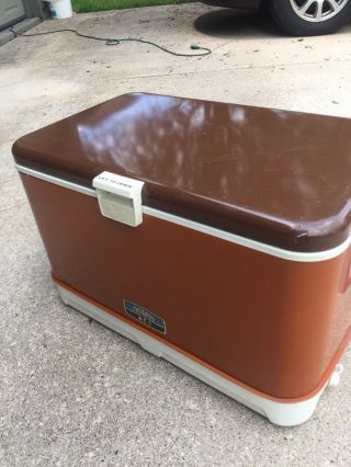 Vintage Thermos Cooler Brown Tan Camping Picnic Sun Packer