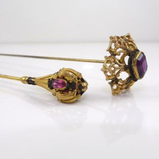 Vtg Antique Victorian Set Of 2 Gold Filled Filigree Long Hat Stick Pins Qyl4