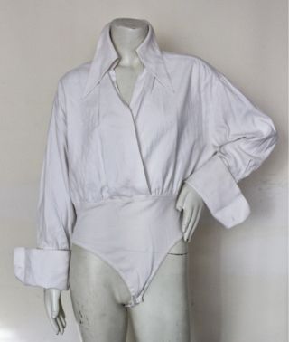 Early Vintage Karl Lagerfeld White Tuxedo Shirt Bodysuit