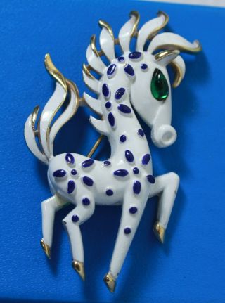 Vintage Crown Trifari Enameled Horse Figural Brooch Pin Precious Pets Serie 1967