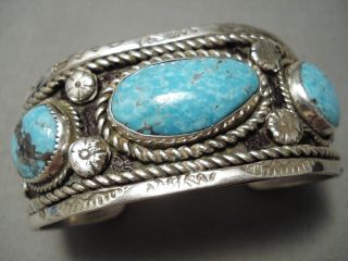 Opulent 8 Turquoise Vintage Navajo Sterling Silver Bracelet