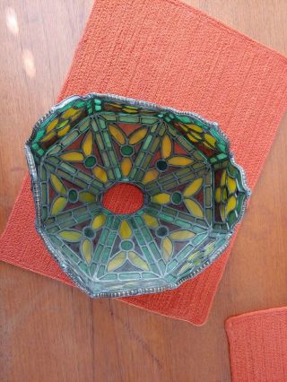 Antique Tiffany Style Leaded Stained Slag Glass Lamp Shade 6