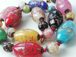 Vintage Glass Necklace Choker Murano Coloured Venetian Italian Beads Aventurine