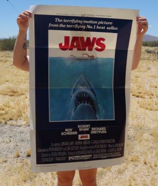 Vintage 1975 Jaws Movie Poster,  27 " X 41 " One Sheet,  Universal Pictures