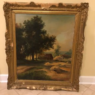 George Whyatt Antique 19th C.  Farm Scene Landscape Oil On Panel Painting