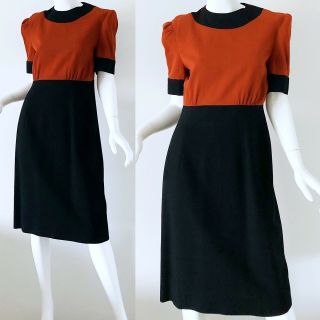 70s Vintage Adele Simpson Mod Geometric Color Block Wool Dress Set Medium 3