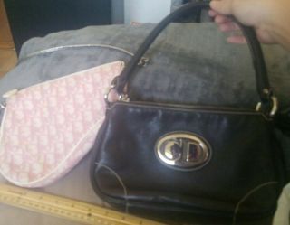 Two Christian Dior Trotter Pouch Saddle Bag Purse Pink / Black Vintage Authentic