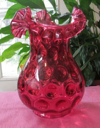 Vintage Fenton Coin Dot Cranberry Art Glass Ruffled Lamp Globe Shade