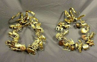 2 Vintage Pair Petite Choses Or Dresden All Holiday Wreaths 10 " Animals Brass