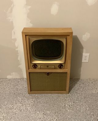 Vintage Mid - Century Modern Blonde Tv Cabinet Custom Modified With Flat Screen