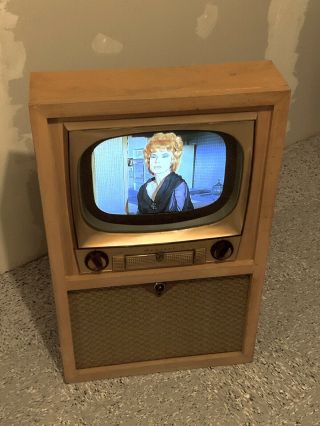 Vintage Mid - Century Modern Blonde TV Cabinet Custom Modified With Flat Screen 7