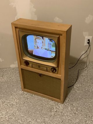 Vintage Mid - Century Modern Blonde TV Cabinet Custom Modified With Flat Screen 8