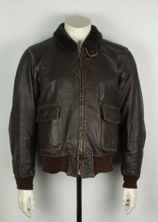Vtg Usn Type G - 1 Distressed Leather Flight Jacket Size 42? M