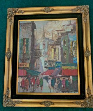 Vintage Oil Painting Of A City Scene By Pablo Espana - Early 1950 