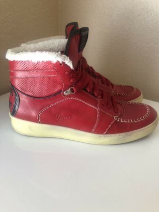 Mens Gucci Sneakers Hi Top Size 10 Pre Owned Red Fur Lining Vintage