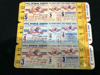 Rare 1952 World Series Games 3 4 5 Uncut 3 Ticket Sheet Yankees Vs Dodgers