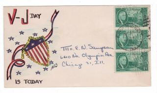 Hand Drawn & Colored Barbara Sampson " V J Day Federal Shield " Ww Ii Patriotic
