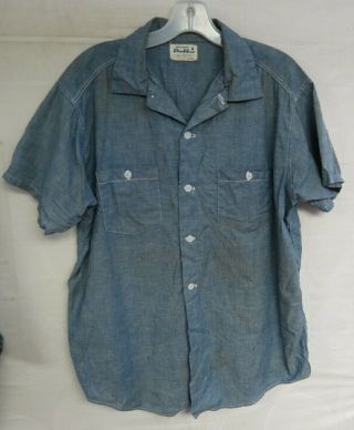 Vintage Chambray Shirt Sanforized Cotton Work Shirt Powerhouse Montgomery Ward