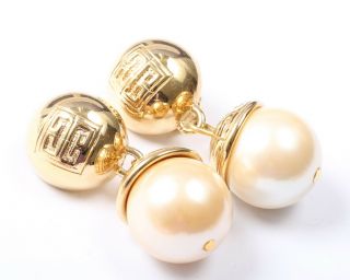 Givenchy Paris Gold Tone And Faux Pearl Drop Earrings,  Vintage 1980s