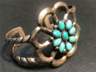 Antique Navajo Sand Cast Silver And Turquoise Cuff Bracelet