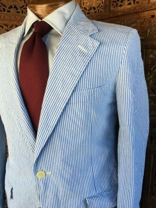 Brooks Brothers Vintage Seersucker Suit Blue White Striped 40r 40 34 Pants