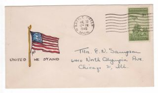 Hand Drawn & Colored Barbara Sampson 1945 " American Flag United We Stand " Ww Ii