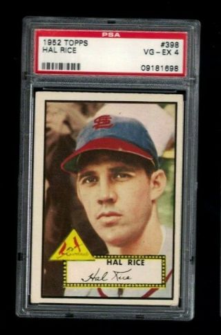 1952 Topps Hal Rice 398 St.  Louis Cardinals High Graded Psa 4 Vintage Card