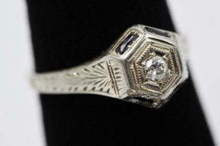 Vintage 18k White Gold Diamond & Sapphire Engagement Ring - Missing 2 Sapphires -