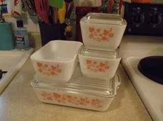 Vintage Pyrex Pink Gooseberry Fridge Set 7 PC Rare 7