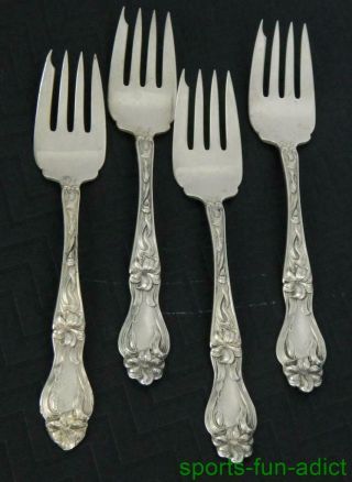 Set Of 4 Lily - Floral By Frank Whiting Sterling Silver 6 1/2 " Salad Forks -