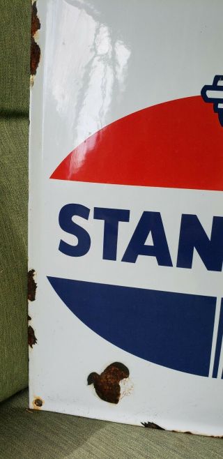 STANDARD OIL porcelain sign vintage flame gas pump plate gasoline service 4
