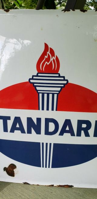 STANDARD OIL porcelain sign vintage flame gas pump plate gasoline service 6