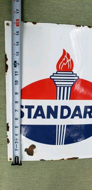 STANDARD OIL porcelain sign vintage flame gas pump plate gasoline service 7