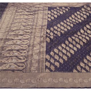 Sanskriti Vintage Blue Heavy Saree Pure Organza Silk Woven Banarasi Brocade Sari
