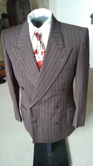 Vintage Mens 1940s Brown Pinstripe Suit Sz.  40 Flawless