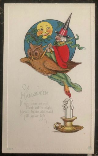 Vintage Usa Picture Postcard Ppc Halloween If You Hear An Owl.