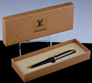 Auth Vintage Louis Vuitton Lv Monogram Black Gold Rainbow Roller Pen In Orig Box