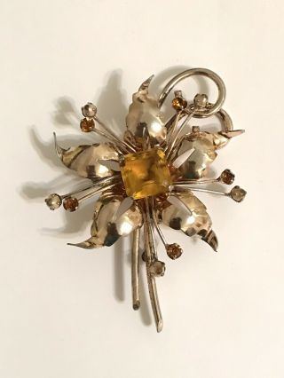 Vintage Gorgeous Art Deco Rhinestone Reja Sterling Flower Glass Brooch Pin