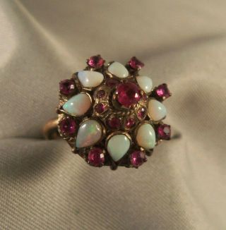 Vintage Ruby & Opal " Star Of India " 14k Yellow Gold Ring
