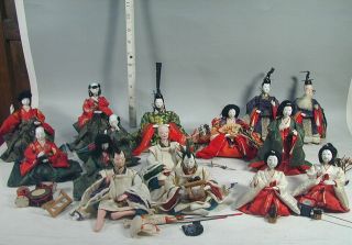 Hina Doll Set 116 Japanese Vtg Gofun Silk Kimono Emperor Empress Geisha Samurai