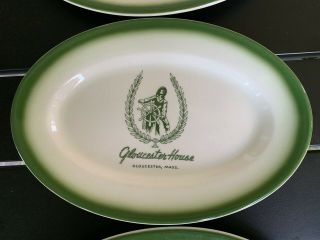 3 Vtg Gloucester MA House Oval Plate Ivory Green Walker China Restaurant Ware 2