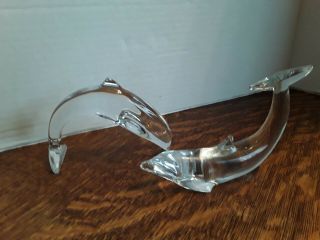 Baccarat France Clear Crystal Dolphin Figurines Sculptures Paperweights Vintage