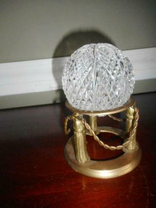 Vintage 3 " Pressed Diamond Cut Crystal Ball Orb & Brass Stand