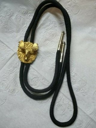 Vintage Moose Head 10k Kn Yellow Gold 3d Figural Bolo Tie