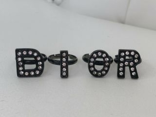 RARE CHRISTIAN DIOR BLACK GUNMETAL CRYSTAL FOUR LETTER RING SET SEEN ON SATC 4